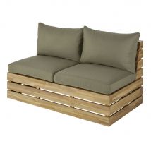 Tiefer, modularer 2-Sitzer-Gartensessel für die gewerbliche Nutzung, aus massivem Akazienholz, khakifarbene Kissen Stil seaside Maisons du Monde