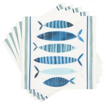 Tovaglioli in carta bianca con motivo pesci blu (x20) - Modello In riva al mare - Bianco - Maisons du Monde