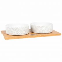 Tray and 2 Grey and White Earthenware Bowls with Print classic chic style - Maisons Du Monde