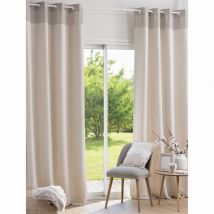 Vorhang mit Ösen aus gewebter, recycelter Baumwolle und Jacquard, ecru und taupe, 1 Vorhang, 140x250cm Stil modern Beige Maisons du Monde