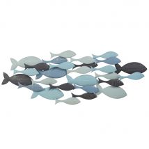 Wanddeko Fischschwarm, Metall 71x26 Stil seaside Blau Metall Maisons du monde