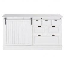 White counter with 1 door and 6 drawers sea side style - White Wood - Maisons Du Monde
