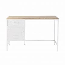 White Metal and Pine 1-Drawer 1-Door Desk industrial style - Child - Maisons Du Monde