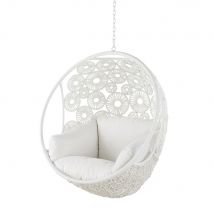 White Resin Wicker Hanging Garden Armchair exotic style - Maisons Du Monde
