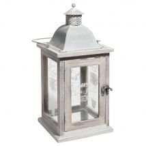 whitewashed wood lantern H 36cm country style - Beige - Metal - Maisons Du Monde