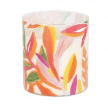Windlicht aus bedrucktem Glas mit Blättermotiv, rosa, grün, orange und weiß Stil modern Mehrfarbig Kristall Maisons du monde