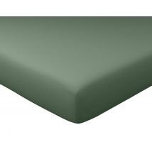 Becquet Drap-housse 90x190 en percale de coton vert kaki style classique chic