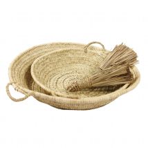Home Maison Corbeille plate avec poignées osier naturel 45 x 45 style contemporain Beige Bois