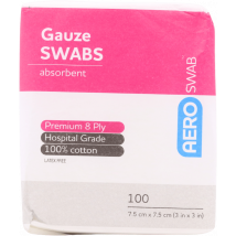 Aero 8 Ply Gauze Swabs 7.5cm x 7.5cm 100 Swabs