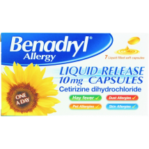 Benadryl Allergy Liquid Release 10mg – Lactose-free 7 Capsules