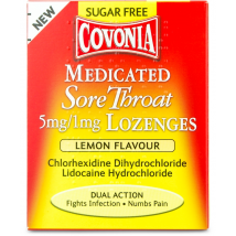 Covonia Sugar Free Sore Throat Lozenges Lemon 36 Pack