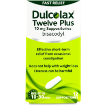 Dulcolax Twelve Plus 10mg Bisacodyl Suppositories 12 Pack