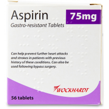 Wockhardt Aspirin 75mg Gastro-Resistant 56 Tablets