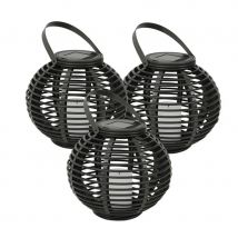 Rextech  solar lantaarn Basket  Set van 3  Zwart
