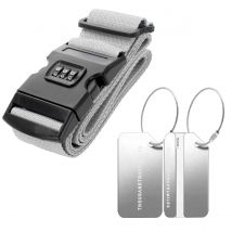 Thousandtravelmiles  Kofferriem + 2 Bagagelabel  3-delig  Zilver  Zilver