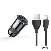 Joyroom Autolader USB-A + Lightning  Zwart  Zwart