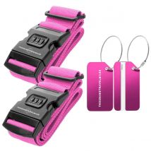 Thousandtravelmiles  2 Kofferriem + 2 Bagagelabel 4-delig– Roze  Roze