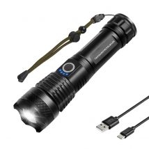 Thousandtravelmiles  LED zaklamp 3000 lumen oplaadbaar met USB-C  Zwart