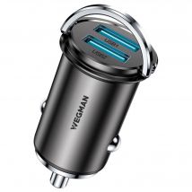 Wegman  Autolader 45W 2x USB A Snellader  Zwart