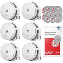 Savs  S10-W Koppelbare rookmelder met magneet 6pack  Wit