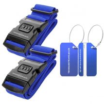 Thousandtravelmiles  2 Kofferriem + 2 Bagagelabel 4-delig– Blauw  Blauw