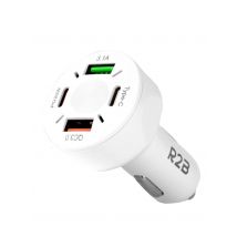 R2B  Autolader USB C & USB A  Snellader  Wit  Wit