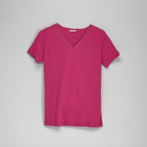 Camiseta manga corta cuello strass mujer - Color: ROSA