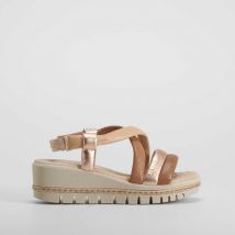 Sandalia de cuña tubular de piel rosa COMFEET