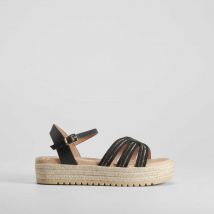 Sandalia plataforma yute brillos negra MUSTANG
