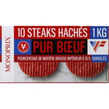 Monoprix 10 steaks hachés 15% matière grasse 1kg - Monoprix
