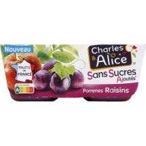 Charles & alice sans sucre ajoutés pomme raisin 4x97g