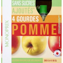 gourdes de compotes de pomme sans sucres ajoutés* 4x90g - Monoprix
