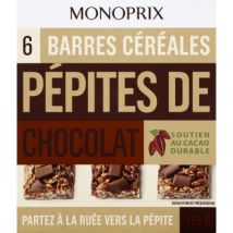 barres céréales pépites de chocolat 125g - Monoprix