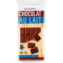 Monoprix chocolat au lait, riz et céréales 2 x 100g Commerce Équitable - Monoprix