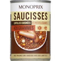 Monoprix p'tit prix saucisses lentilles cuisinées et petits légumes 420g - Monoprix