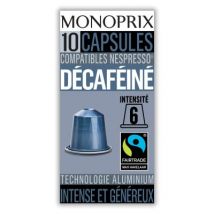 café décaféiné intensité 6 10 capsules 50g Commerce Équitable - Monoprix