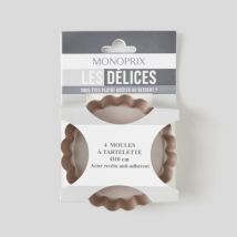4 moules à tartelettes, 10cm de diamètre, anti-adhésif, coloris champagne - Monoprix Maison