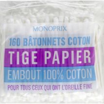 bâtonnets coton tige papier embout 100% coton - Monoprix