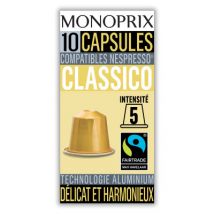 Monoprix capsules de café classico, délicat & harmonieux 10 capsules 50g Commerce Équitable - Monoprix