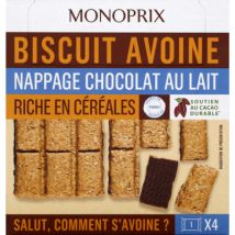 Monoprix biscuits avoine nappage chocolat au lait x4 136g - Monoprix