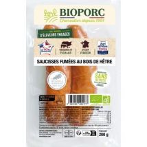 Bioporc saucisses fumées au bois de hêtre 200g Commerce Équitable