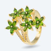 Ring 925 Silber vergoldet Chromdiopsid Blumen