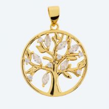 Anhänger Lebensbaum 925 Silber vergoldet Zirkonia