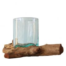 Darimana Windlicht Glas Zylinder auf Kaffeewurzel