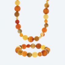 SET Collier+Armband Achat, Tigerauge, Jade, Quarz