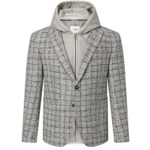 Joop! Kariertes Sakko aus einem Woll-Mix mit Kapuzenblende