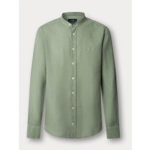Hackett London Leinenhemd mit Stehkragen und Logo-Stickerei, Tailored Fit in M