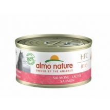 Almo Nature -Boîtes HFC Jelly pour chat - Lot de 6 x 70 g Saumon- Ananas | Mangue | Maquereau | Poisson | Poulet | Riz | Saumon | Thon | Truite