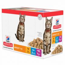 Hill's -Bouchées Science Plan Feline Adulte Optimal Care Mixte 12 - Sac dehets 85 g- Boeuf | Poisson | Poulet