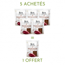 Brit - Jerky Protein Bar pour chien - Cerf - 5 achetés = 1 offert- Poulet | Insectes | Gibier | Agneau | Saumon | Canard